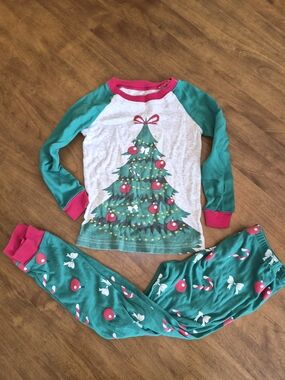 Kids Green & Red Christmas Tree Holiday Pajama Set Sz 6